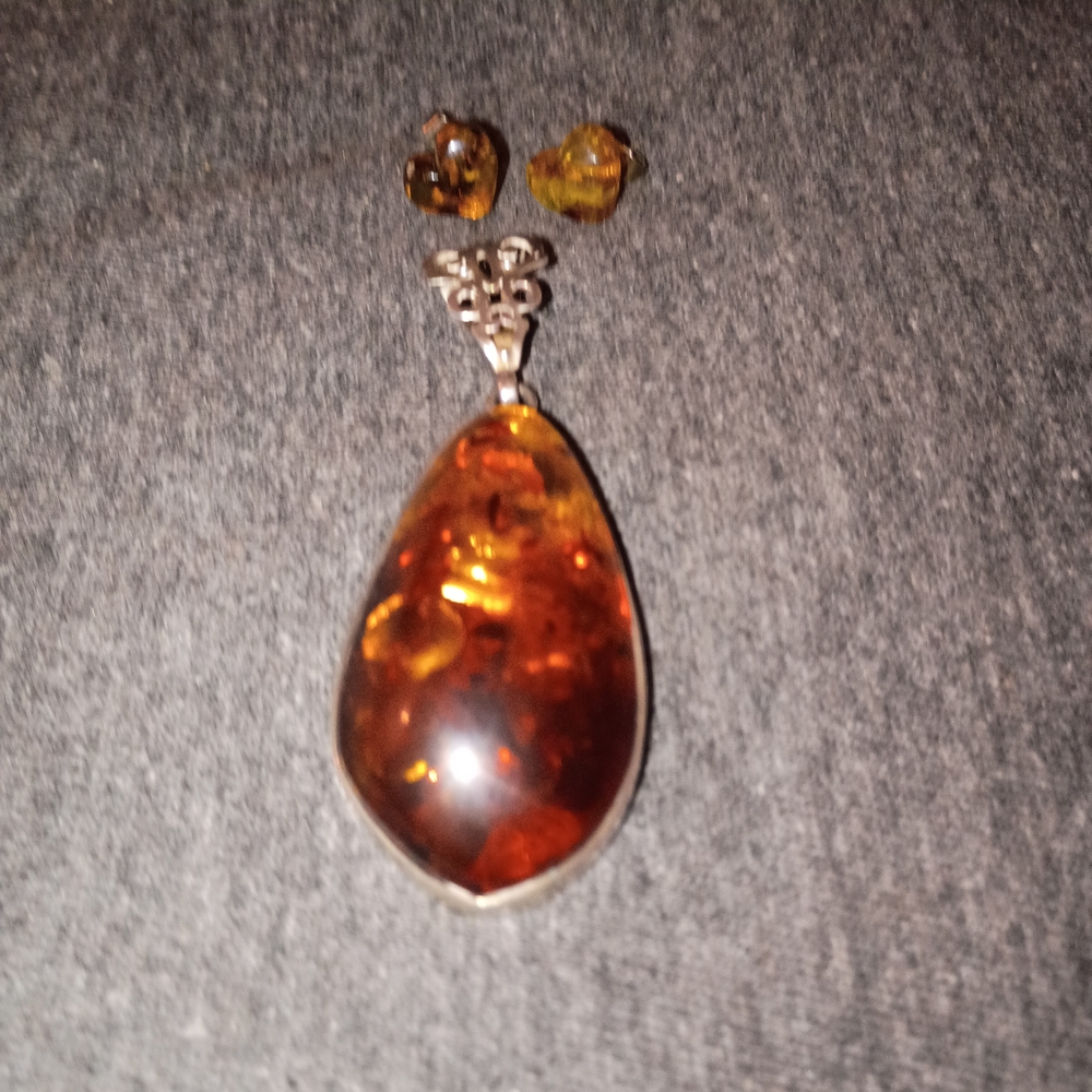 Amber Teardrop Earrings with Silver Accents